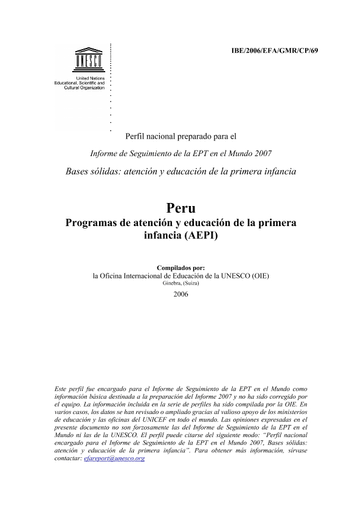 <p><strong>Peru: programas de atenci&oacute;n y educaci&oacute;n de la primera infancia (AEPI)</strong></p>